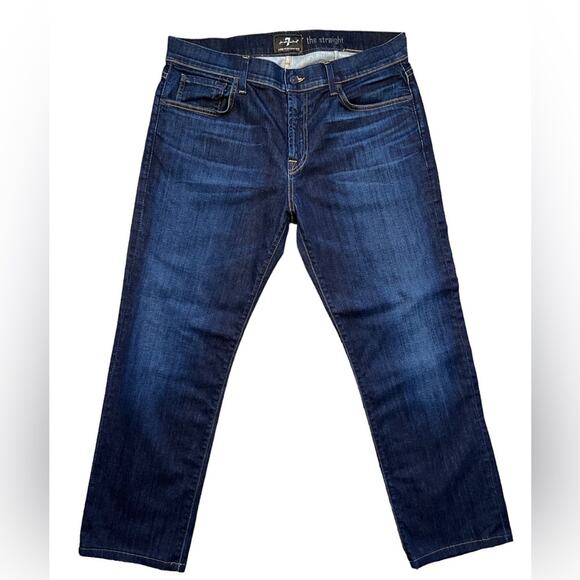 7 For All Mankind The Straight in Chosen Medium Dark Washed Denim Jean Men 36x28 - Picture 1 of 12